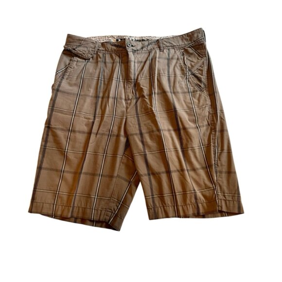 Unionbay Men’s Plaid Cargo Shorts Flat Front Brown Black White Cotton 36 - Picture 1 of 6